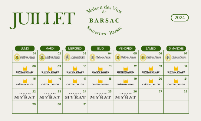 Programme Maison des vins de Barsac mois de juillet