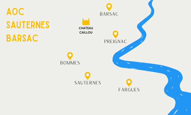 Carte du vignoble et des villages de l'AOC Sauternes Barsac